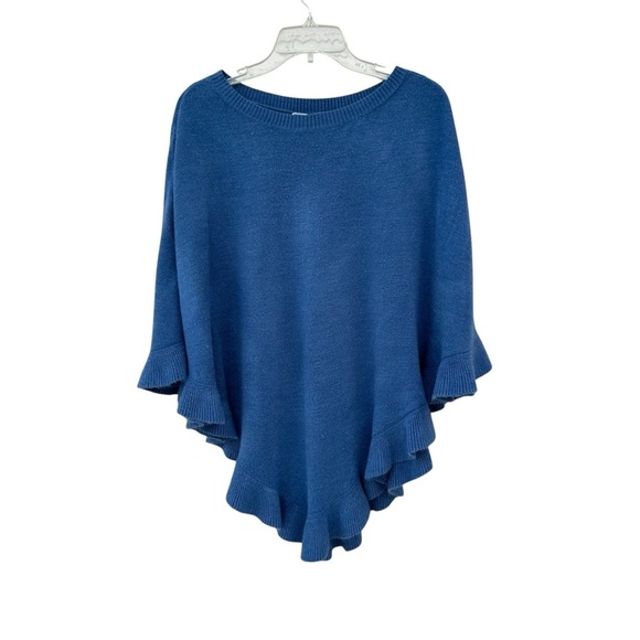 Karen Scott Luxsoft Knit Ruffle Hem Poncho, Dusty Blue, L/XL - Picture 1 of 6